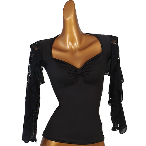 

Ballroom Dance Top Crystals / Rhinestones Women's Performance Long Sleeve Spandex Organza