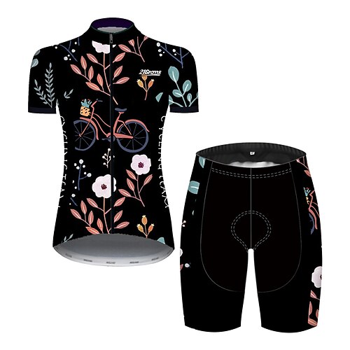 

21Grams Women's Cycling Jersey with Shorts Short Sleeve Mountain Bike MTB Road Bike Cycling Green Orange Red Floral Botanical Bike Clothing Suit 3D Pad Breathable Ultraviolet Resistant Quick Dry