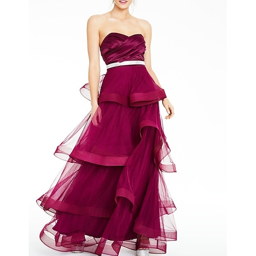 

A-Line Evening Dresses Elegant Dress Party Wear Floor Length Sleeveless Sweetheart Neckline Tulle with Sash / Ribbon Tier 2022 / Formal Evening