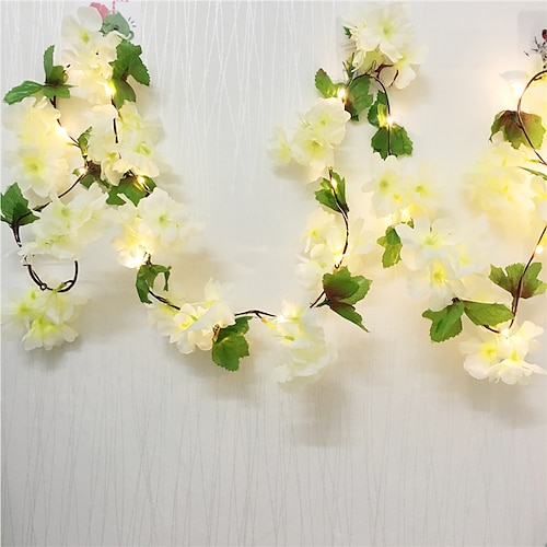 

2pcs 2m 20LEDs Artificial Cherry Blossoms Flower LED Fairy String Lights 2pcs 1pc Wedding Valentine's Day Party Home Decor Garland Warm White Lighting (Come Without Battery)