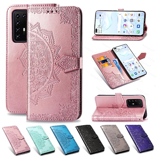 

Mandala Embossed Leather Wallet Flip Case for Samsung Galaxy S22 S21 S20 Plus Ultra A72 A52 A42 A32 Card Holder with Stand Cover Mobile Phone Case Flower