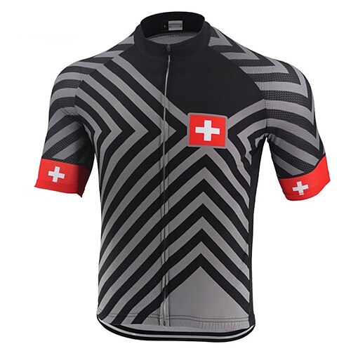 

21Grams Men's Cycling Jersey Short Sleeve Bike Jersey Top with 3 Rear Pockets Mountain Bike MTB Road Bike Cycling UV Resistant Breathable Quick Dry Reflective Strips Brown Gray Switzerland National