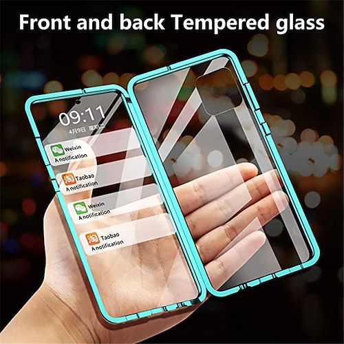 

Magnetic Adsorption Double Sided Case with Screen Protector For Samsung Galaxy S22 Ultra A53 S21 Plus S20 FE A72 A52 A42 A32 Mirror Full Body Cases Solid Colored Tempered Glass Metal