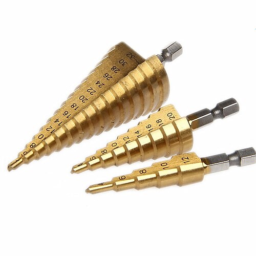 Pagoda metal bit 4-12mm 4-20mm 4-32mm Step Cone Drill Bit Hole Cutter Dint Tool Hex Shank Step Drills shank Coated Metal Drill Bit 3pcs