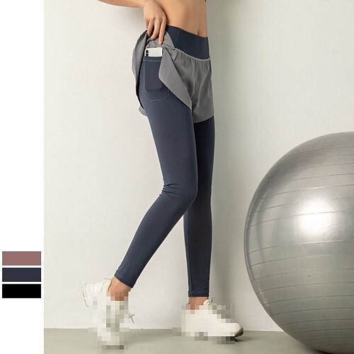 

INFLACHI Women's High Waist Running Tights Leggings Running Shorts With Tights Leggings Bottoms 2 in 1 with Phone Pocket Elastane Gym Workout Running Jogging Training Tummy Control Butt Lift Quick Dry