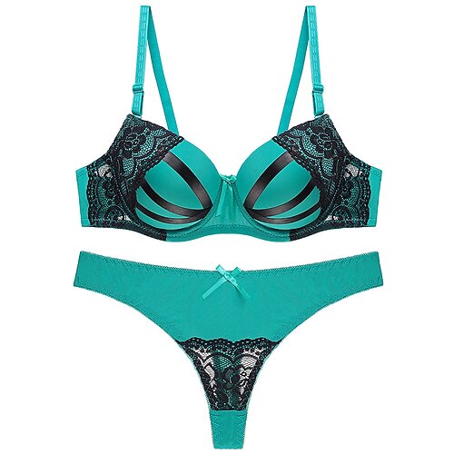 

Women's Push Up Bras Lace Bras Underwire Bras 3/4 Cup Multi Color Hook & Eye Nylon Sexy 1 set Green Blue