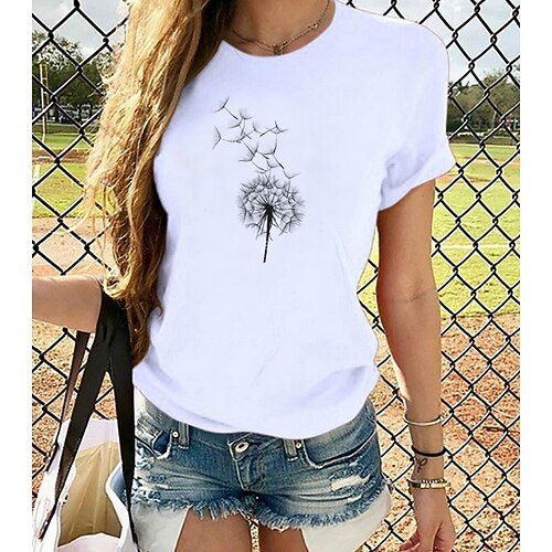 

Women's Casual Daily T shirt Tee Graphic Short Sleeve Print Round Neck Basic Tops 100% Cotton Dog White Black S / Summer