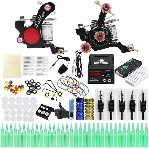 

Professional Tattoo Kit Tattoo Machine - 2 pcs Tattoo Machines, Professional LCD power supply 2 alloy machine liner & shader