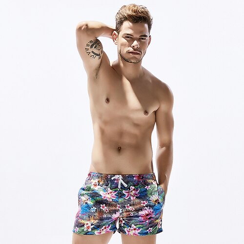 

SEOBEAN Men's Swim Shorts Swim Trunks Board Shorts Bottoms Breathable Quick Dry Stretchy Drawstring With Pockets - Swimming Surfing Beach Water Sports Floral / Botanical Summer