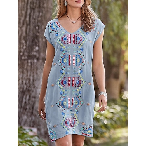 

Women's Shift Dress Midi Dress Purple Yellow Fuchsia Short Sleeve Floral Spring Summer V Neck Hot S M L XL XXL