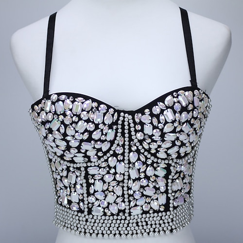 

Exotic Dancewear Vest Acrylic Jewels Beading Women's Performance Theme Party Sleeveless Polyester