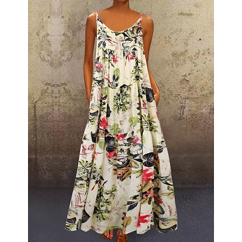 

Women's Long Dress Maxi Dress Yellow Red Sleeveless Floral Spring Summer Hot M L XL XXL 3XL 4XL 5XL