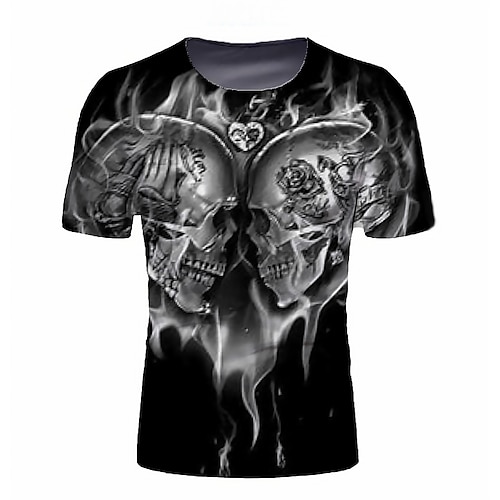 

Men's T shirt Tee Graphic Skull Round Neck Black Daily Going out Short Sleeve Clothing Apparel Basic Elegant