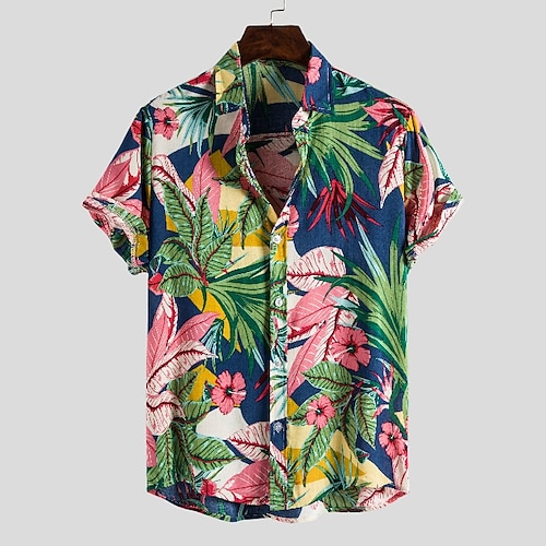 

Men's Shirt Print Floral Graphic Patterned Collar Button Down Collar Party Daily Print Short Sleeve Tops Streetwear Hawaiian Beach Light Green / Summer / Machine wash / Hand wash / Holiday