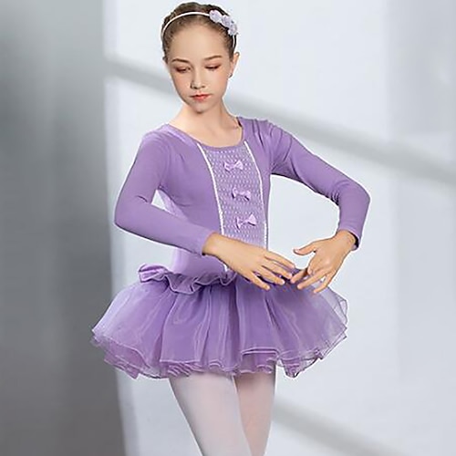 

Ballet Dress Lace Bow(s) Ruching Girls' Training Performance Long Sleeve High Spandex Lace Tulle