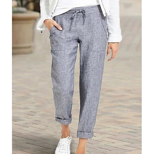 

Women's Basic Casual Capri shorts Drawstring Elastic Drawstring Design Ankle-Length Pants Daily Inelastic Solid Colored Breathable Lightweight Mid Waist Loose Blue Black Gray Wine Khaki S M L XL XXL