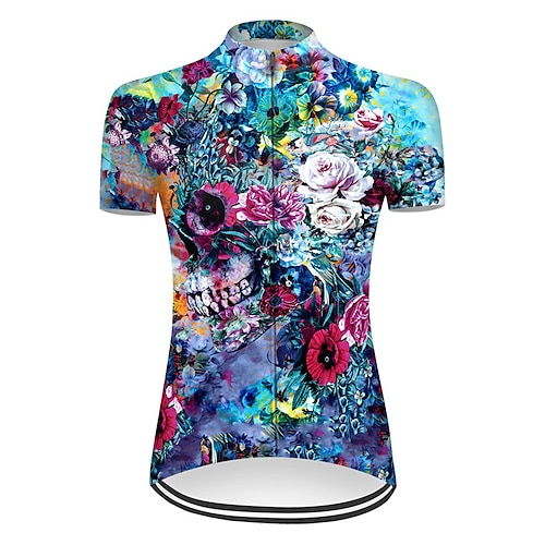 

21Grams Women's Cycling Jersey Short Sleeve Bike Jersey Top with 3 Rear Pockets Mountain Bike MTB Road Bike Cycling Cycling Breathable Ultraviolet Resistant Quick Dry Blue Skull Sugar Skull Novelty