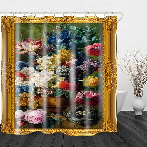 

Oil Painting Beautiful Flowers Digital Print Waterproof Fabric Shower Curtain for Bathroom Home Decor Covered Bathtub Curtains Liner Includes with Hooks 70 Inch