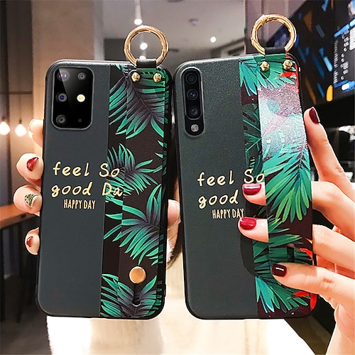 

Case For Samsung Galaxy S21 S20 Plus Ultra A72 A52 A42 A32 A51 A71 Note 20 Ultra Cover Trendy Artist Leaf Flower Soft Wrist Strap Phone Holder Case