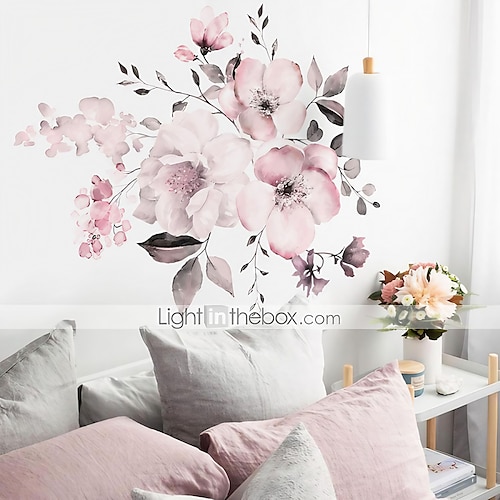 

5258 cm acquerello rosa floreale/botanico adesivi murali decorativi pvc decorazione della casa decalcomania della parete per camera da letto soggiorno ufficio