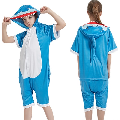 

Kid's Kigurumi Pajamas Shark Color Block Onesie Pajamas Silk Fabric Cosplay For Boys and Girls Carnival Animal Sleepwear Cartoon Festival / Holiday Costumes / Leotard / Onesie / Leotard / Onesie