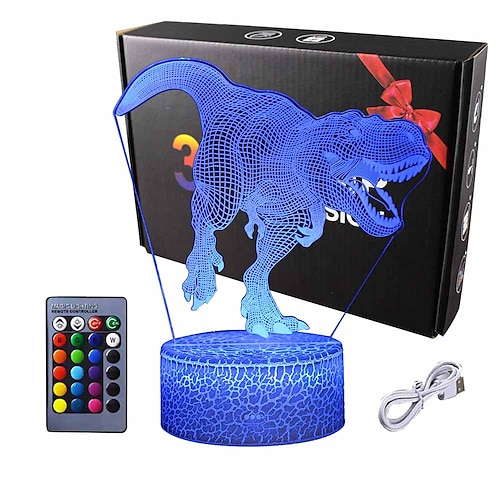 

3D Dinosaur LED Night Light 3D Illusion Lamp Remote Touch Switch 16 Color Change 3D Decor Lamp Christmas Gift Holidays Present for Kid Children Bedroom Bedside Lights