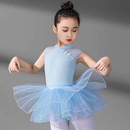 

Ballet Skirts Lace Split Joint Tiered Girls' Training Performance Sleeveless High Spandex Lace Tulle