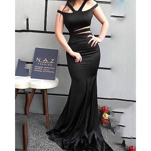 

Mermaid / Trumpet Evening Dresses Cut Out Dress Wedding Guest Sweep / Brush Train Sleeveless V Neck Spandex with Sleek 2022 / Formal Evening