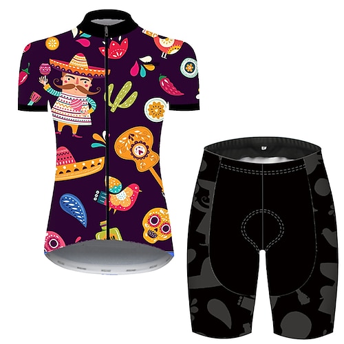 

21Grams Women's Cycling Jersey with Shorts Short Sleeve Mountain Bike MTB Road Bike Cycling Black / Orange Skull Sugar Skull Floral Botanical Bike Clothing Suit 3D Pad Breathable Ultraviolet