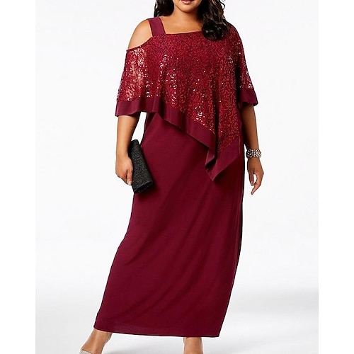 

Sheath / Column Mother of the Bride Dress Plus Size Elegant Bateau Neck Ankle Length Chiffon Lace 3/4 Length Sleeve with Sequin Embroidery 2022