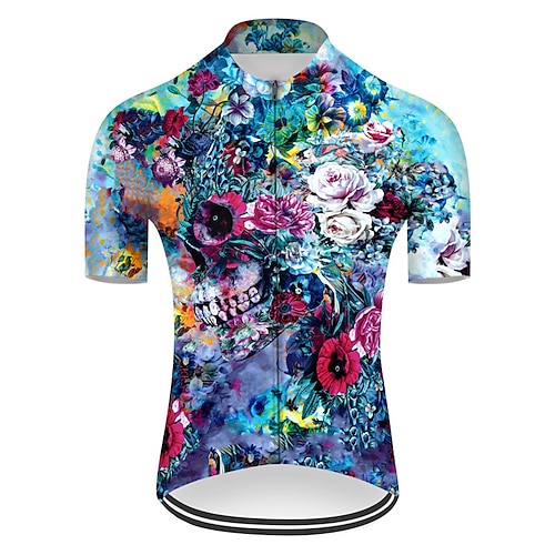 

21Grams Men's Cycling Jersey Short Sleeve Bike Jersey Top with 3 Rear Pockets Mountain Bike MTB Road Bike Cycling Cycling Breathable Ultraviolet Resistant Quick Dry Blue Skull Sugar Skull Novelty