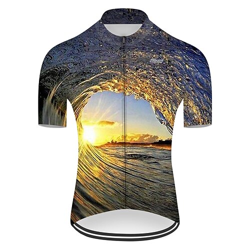 

21Grams Men's Cycling Jersey Short Sleeve Bike Jersey Top with 3 Rear Pockets Mountain Bike MTB Road Bike Cycling Cycling Breathable Ultraviolet Resistant Quick Dry Black Yellow Gradient 3D Polyester