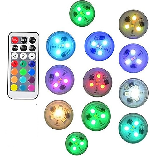 

Outdoor 12pcs Remote Control RGB Submersible Light Underwater Night Lamp Swimming Pool Vase Bowl Garden Wedding Party Decoration Battery Operated