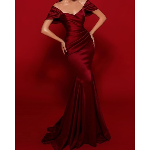 

Mermaid / Trumpet Evening Gown Vintage Dress Christmas Sweep / Brush Train Short Sleeve Scoop Neck Imitation Silk with 2022