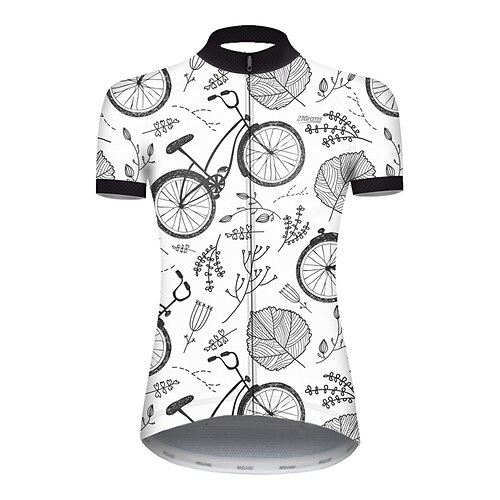 

21Grams Women's Cycling Jersey Short Sleeve Bike Jersey Top with 3 Rear Pockets Mountain Bike MTB Road Bike Cycling Cycling Breathable Ultraviolet Resistant Quick Dry GrayWhite Leaf Floral Botanical