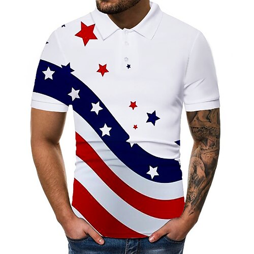 

Men's Golf Shirt Tennis Shirt Graphic National Flag Collar Button Down Collar Daily golf shirts Print Short Sleeve Tops Basic White