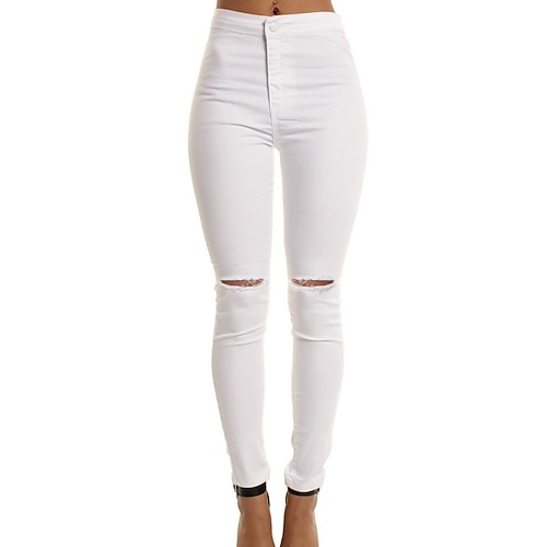 

Women's Joggers Pants Trousers Cotton Navy Blue White Black Mid Waist Basic Solid Colored S M L XL XXL / Slim