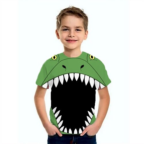 

Kids Boys T shirt Animal School 3D Print Short Sleeve Basic 3-12 Years Summer Green Light Green Khaki