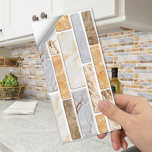 

9Pcs Kitchen Oil Proof Wall Decoration Removable Wall Stickers Paste toilet simulation crystal ceramic tile paste waterproof wear-resistant wall renovation 20X10cm