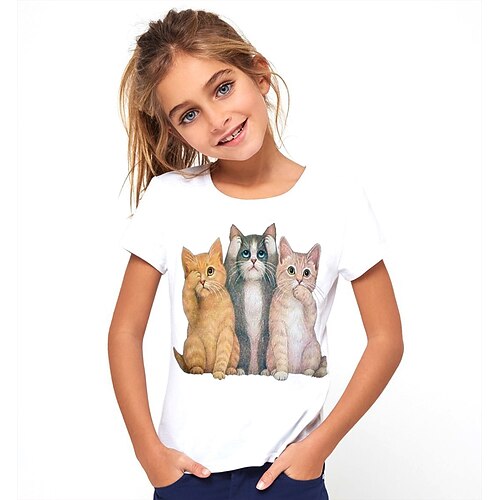 

Kids Girls' T shirt Animal 3D Print Short Sleeve Basic White