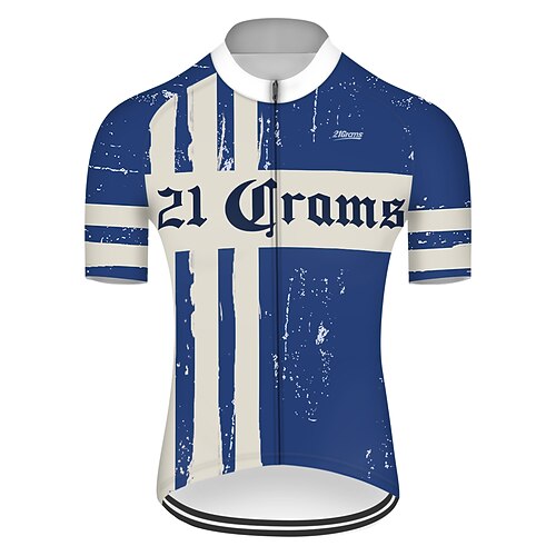 

21Grams Men's Cycling Jersey Short Sleeve Bike Jersey Top with 3 Rear Pockets Mountain Bike MTB Road Bike Cycling UV Resistant Breathable Quick Dry Back Pocket Blue White Retro Finland Polyester