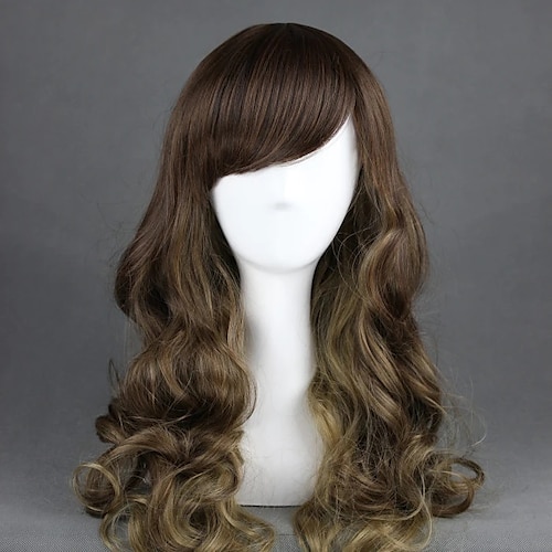 

Synthetic Wig Lolita Curly Cosplay Halloween Asymmetrical With Bangs Wig Long Brown Synthetic Hair 23 inch Women's Anime Cosplay Ombre Hair Mixed Color