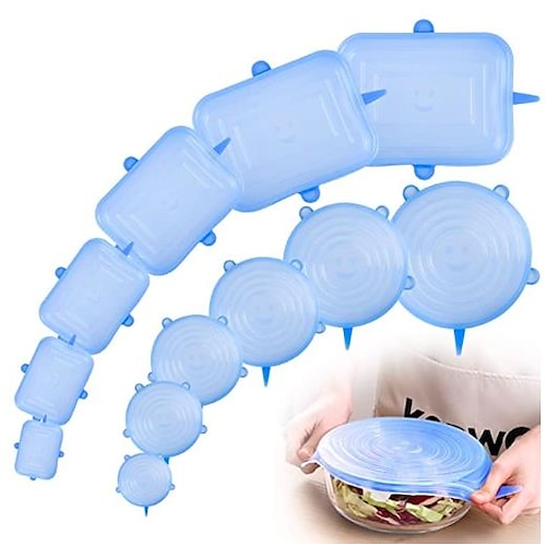 6PCS/12PCS Silicone Stretch Lids Kitchen Tools Accessories Reusable Silicone Adjustable for Fruit Vegetable Bowl Covers Containers Free Keeping Food Fresh