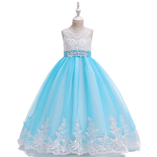 

Barn Litt Jente Kjole Ensfarget Tyllkjole Broderi Netting Blonde Blå Lilla Rosa Maksi Ermeløs søt stil Kjoler Barnas Dag Tynn Baby