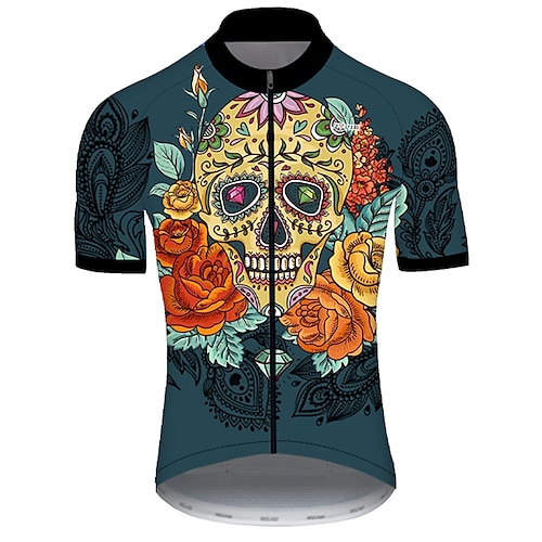 

21Grams Men's Cycling Jersey Short Sleeve Bike Jersey Top with 3 Rear Pockets Mountain Bike MTB Road Bike Cycling Cycling Breathable Ultraviolet Resistant Quick Dry Black / Orange Skull Sugar Skull