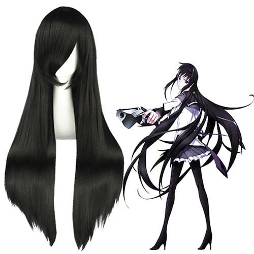 

Cosplay Kostüm Perücke Homura Akemi Mahou Shoujo Madoka Magica Glatt Cosplay Asymmetrischer Haarschnitt Mit Pony Perücke Sehr lang Schwarz Synthetische Haare 32 Zoll Damen Anime Cosplay Schwarz