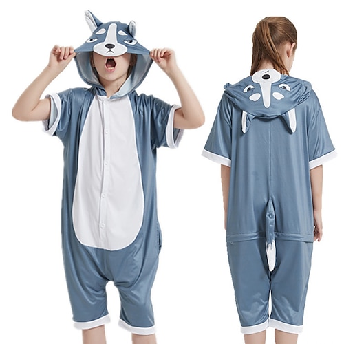 

Kid's Kigurumi Pajamas Husky Color Block Onesie Pajamas Silk Fabric Cosplay For Boys and Girls Carnival Animal Sleepwear Cartoon Festival / Holiday Costumes / Leotard / Onesie / Leotard / Onesie