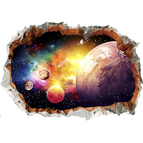 

große 3d selbstklebende entfernbare durchbrechen die wand pvc wandaufkleber/wandbilder art decals dekorateur interstellaren raum welt der galaxie planeten 58x40cm 58x40cm wandaufkleber für