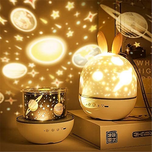 

LED Projector Night Light Charging Rotating Projection Nightscape Lamp with Rabbit Ears Christmas Gift for Baby Kids Room Bedside Lamp