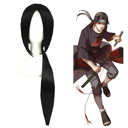 

Cosplay Wig Cosplay Wig Uchiha Itachi Naruto Straight Cosplay Middle Part With Ponytail Wig Long Black Synthetic Hair 29 inch Men's Anime Cosplay Comfy Black